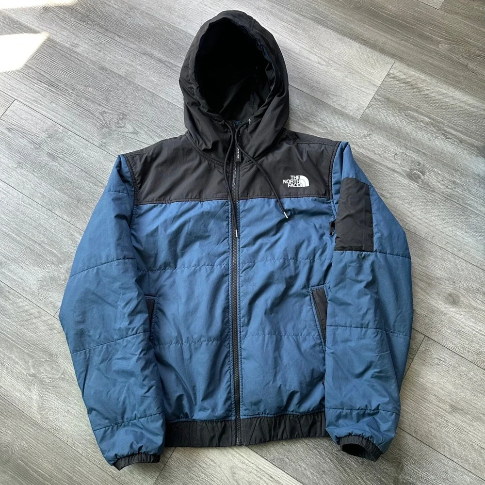 The North Face Men's Hooded Jacket M Blue Black Colorblock Insulated